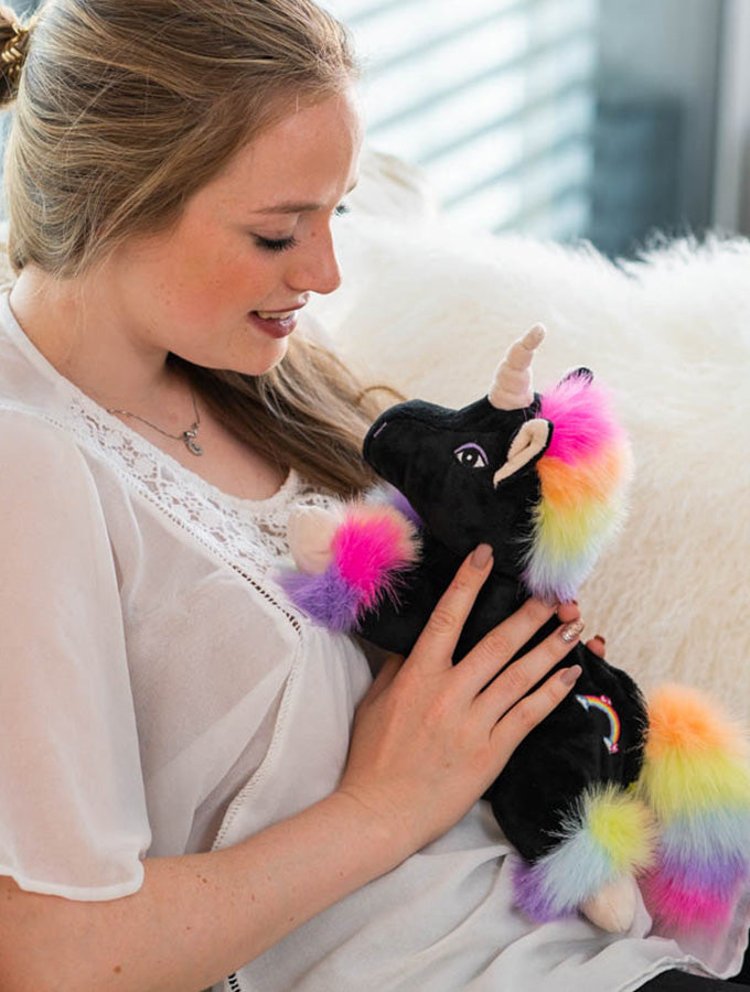 Magnetronknuffel Habibi® Eenhoorn zwart/regenboog