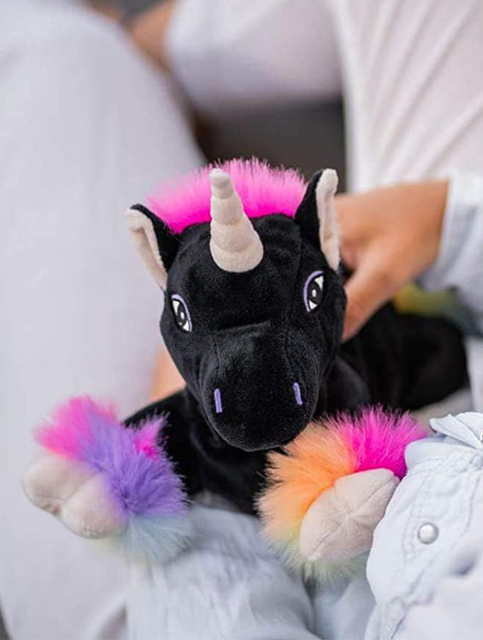 Magnetronknuffel Habibi® Eenhoorn zwart/regenboog